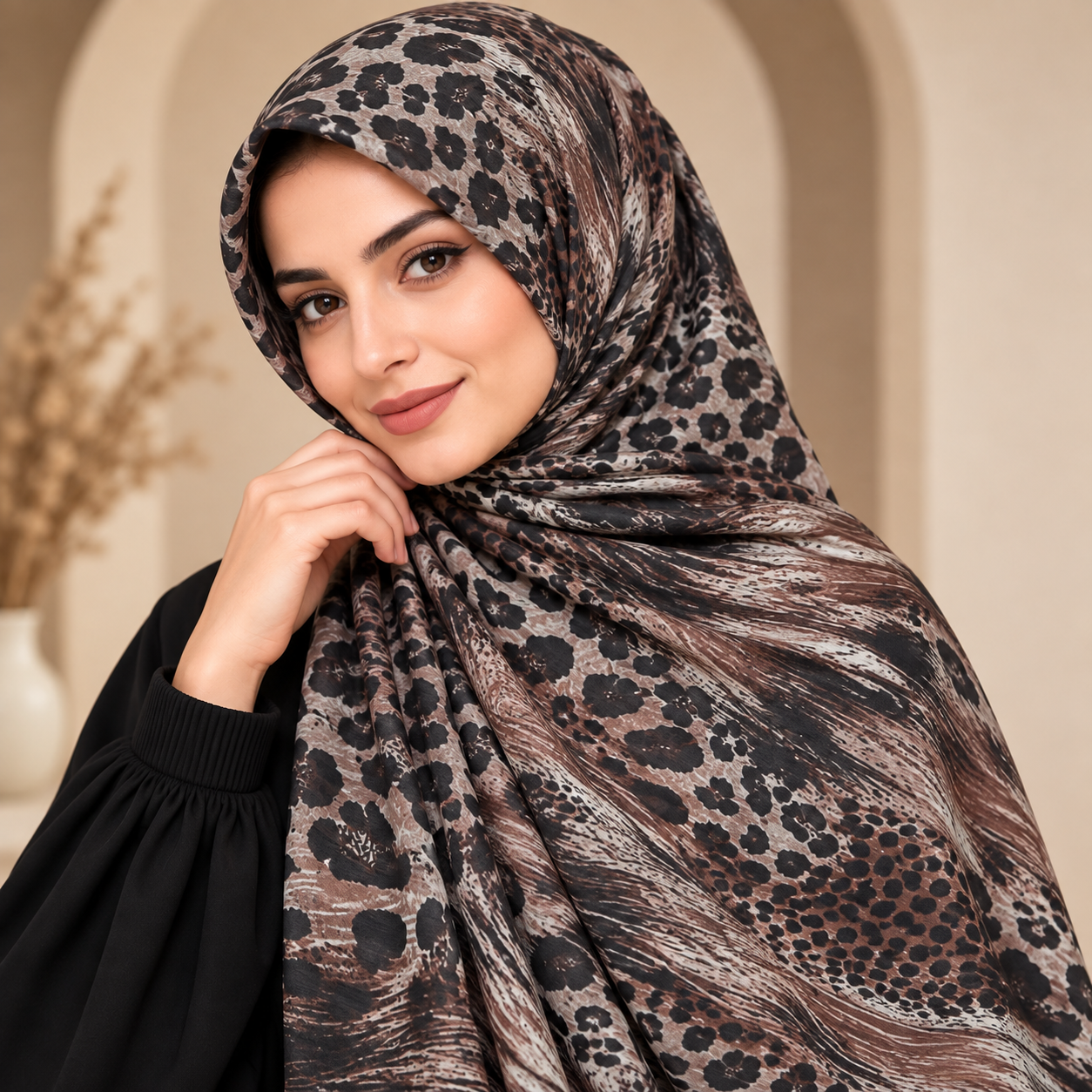 Wild Mocha Print Hijab fabric detail